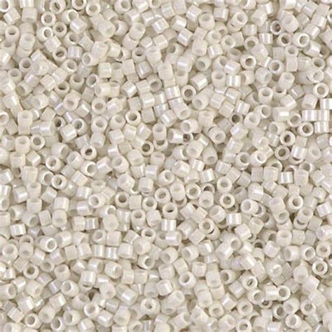 Delica Glass Seed Beads Round 11 Opaque White Gold Luster