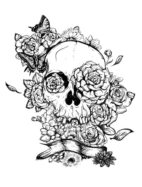 skeleton  roses  tattoo tattoos adult coloring pages