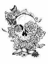 Skull Roses Coloring Adult Rose Pages Adults Tattoo Tatoo sketch template