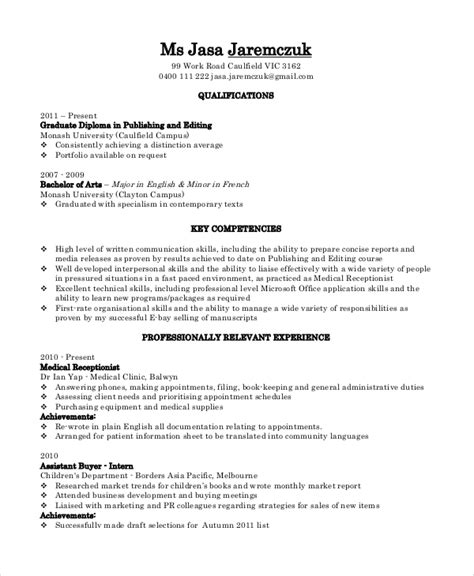sample receptionist resume templates   ms word