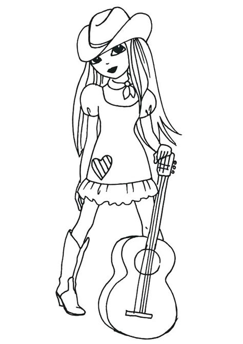 coloring pages girl  guitar coloring page