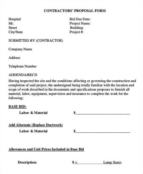 contractor proposal templates  word  format