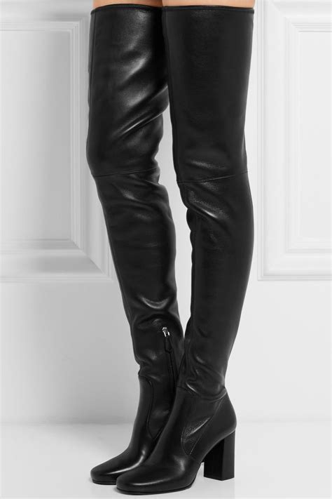 Black Leather Over The Knee Boots Prada Over The Knee Boots Boots