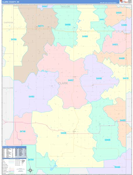 clark county wi wall map color cast style  marketmaps mapsales
