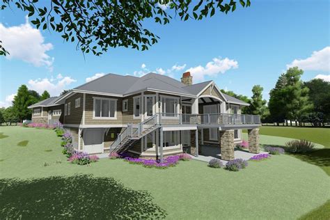 downsized craftsman ranch home plan  angled garage sc