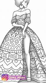 Coloring Pages Fashion African Outline Sketches Drawings Girl Illustration Printable Model Colouring Dress Drawing Dresses Sheet Premium Etsy Adult Women sketch template