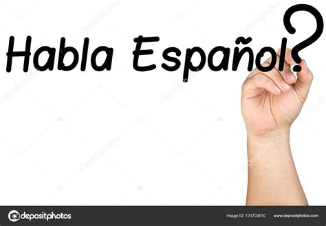 hand writing habla espanol  clear glass whiteboard stock photo  canbedone