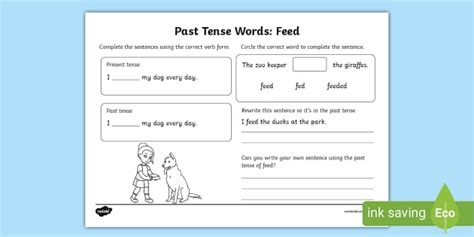 tense words feed worksheet teacher  twinkl