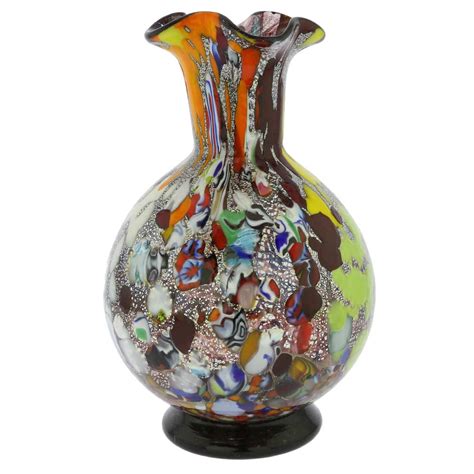 Glassofvenice Murano Glass Millefiori Vase Silver Purple Ebay