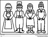 Thanksgiving Coloring Pages Pilgrim Pilgrims Indian Individual Friends Americans Ginormasource Preschool sketch template