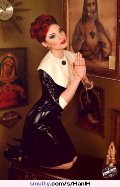 confessing your sins redhair latex nun