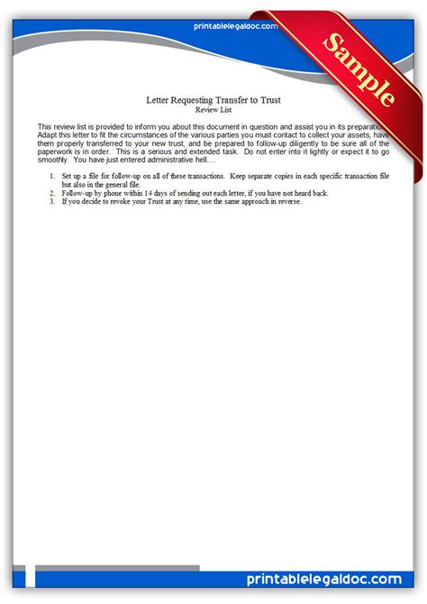 printable letter requesting transfer  trust form generic