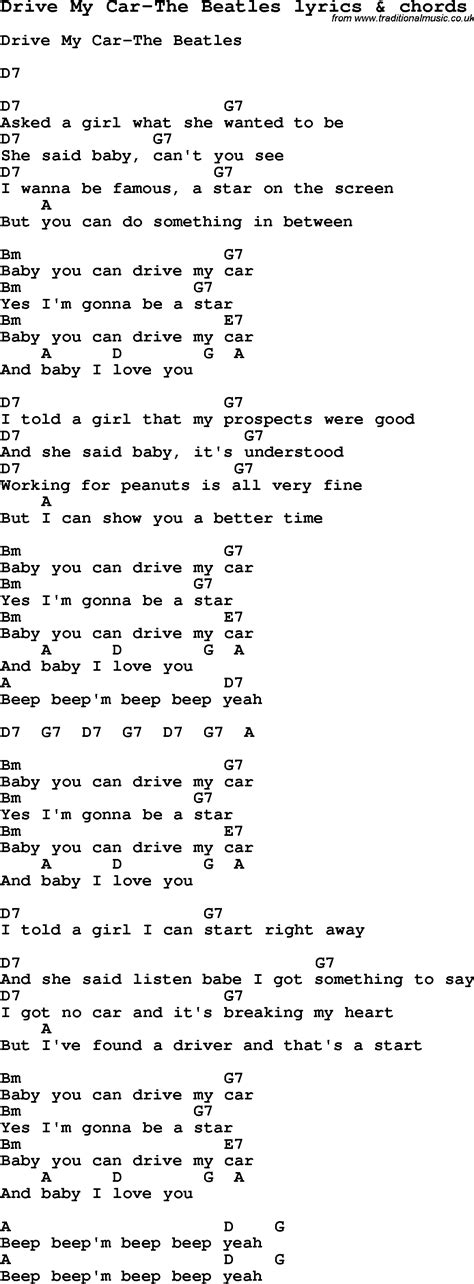 love song lyrics fordrive  car  beatles  chords