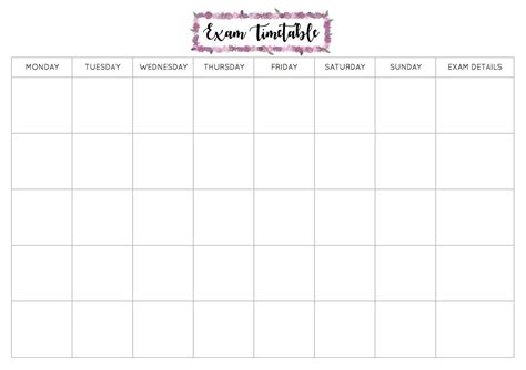 exam timetable printable emily studies study schedule template