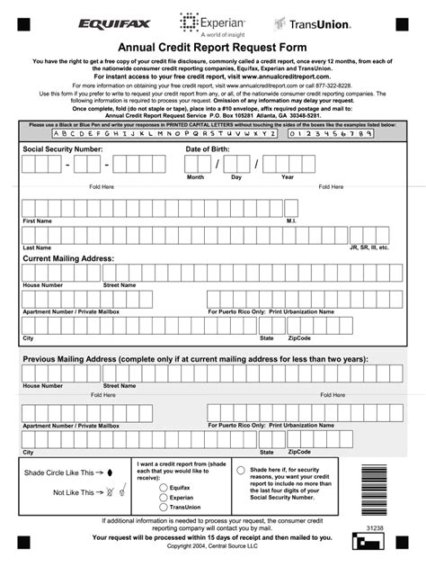 annual credit report request form fill  printable fillable