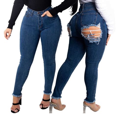 sexy street plus size high waist butt ripped jeans for women skinny