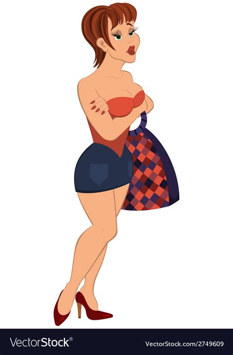 Cartoon Girl In Mini Skirt With Bag Royalty Free Vector