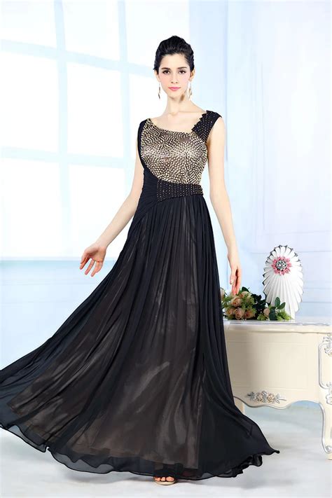 designer evening dresses sexy  neck crystal beaded dress   black