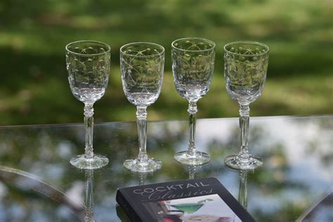 Vintage Etched Crystal Wine Glasses Set Of 4 Fostoria Christiana
