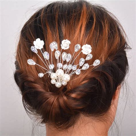 Women Girl Hairpin Bridal Wedding Barrette Flower Rhinestones Crystals