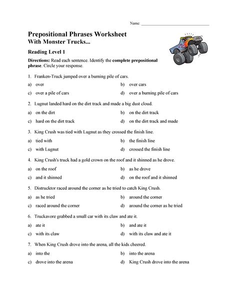 prepositional phrases worksheet  reading level  preview