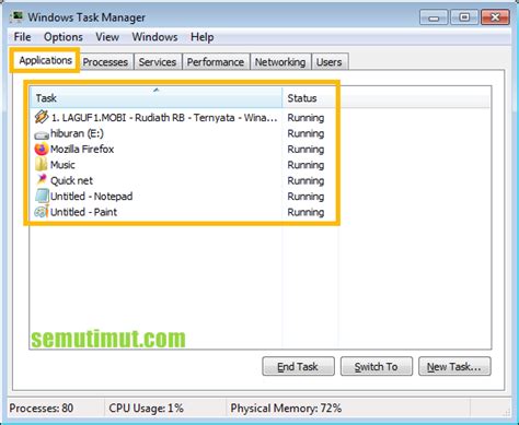 melihat aplikasi  berjalan  laptop windows