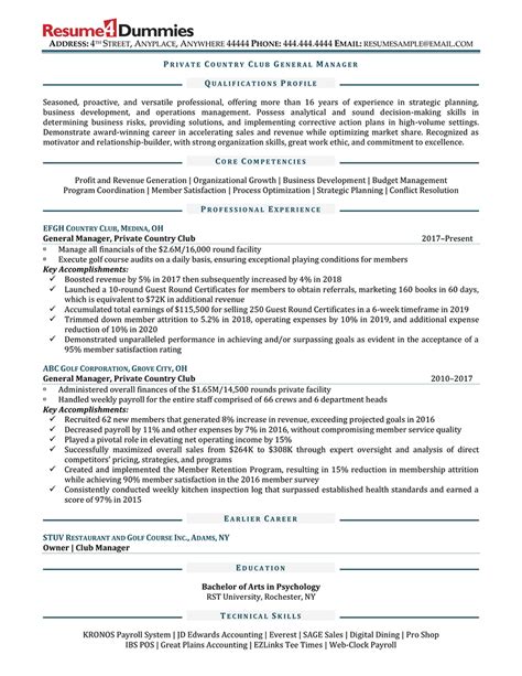 private country club general manager resume  resumedummies