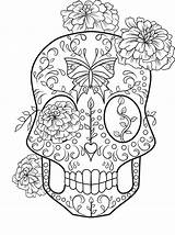 Coloring Skull Sugar Pages Adult Color Print Kids Printable Halloween Sheets Book Clipart Use Template Mandala Girly Female Library Flowers sketch template