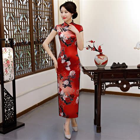 Buy Shanghai Story Red Floral Cheongsams Faux Silk