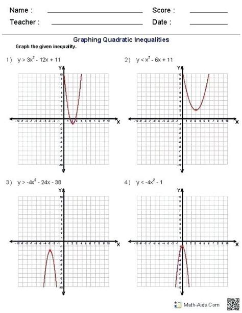 graphing quadratic functions worksheet answers algebra  quadratic