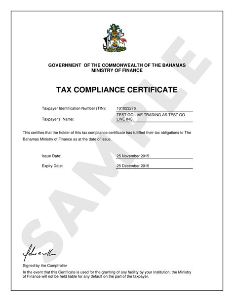 tax compliance certificate department  inland revenue