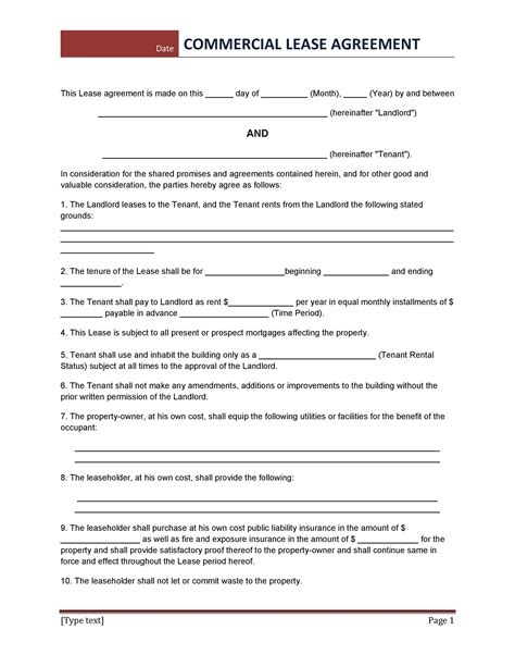 printable commercial lease agreement  printable templates