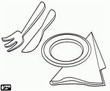Coloring Cutlery Napkin Plate Utensils Tools Pages sketch template