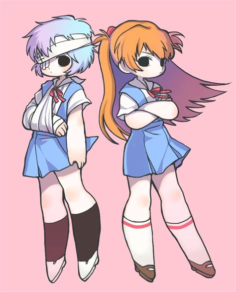 Safebooru 2girls Angry Ayanami Rei Bandaged Head