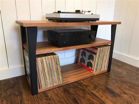 mahogany stereo  turntable stand  vinyl storage modern etsy