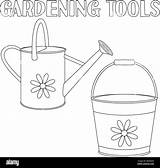 Watering Kids Coloring Garden Vector Illustration Bucket Gardening Adults Alamy Tool Line Book Set sketch template