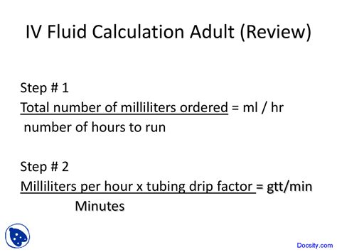 fluid calculation adult pediatric nursing lecture  docsity