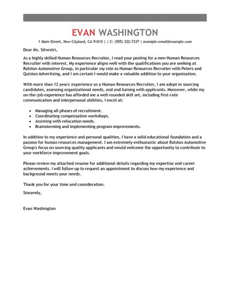 recruiting  employment cover letter examples livecareer
