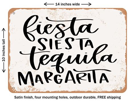 Decorative Metal Sign Fiesta Siesta Tequila Margarita Vintage Rusty