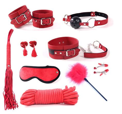 9 piece adult games bdsm collar hand cuffs mouth gag mask whips strapon
