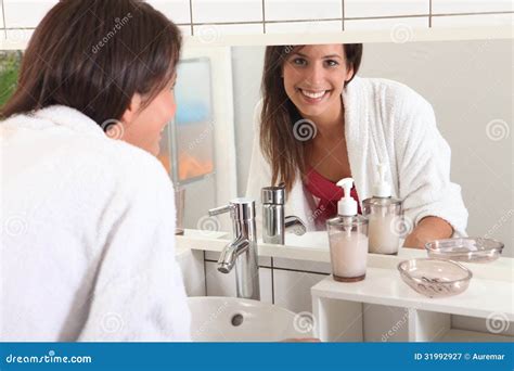 woman   bathroom stock image image  clear hand
