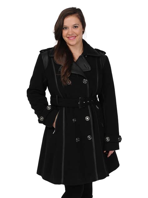 excelled womens updated fashion double breasted pea coat  faux leather trim walmartcom