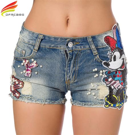 summer 2018 women short jeans casual embroidered flare denim shorts