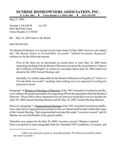 sample letter  homeowners association requesting business letter