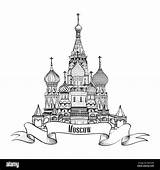 Moscow Kreml Moskau Russia Russland Skizze Kremlin Roter Kathedrale Basilius Reisen Handgezeichnete Vektorgrafik Icon Gezeichnete Basils Vektor sketch template