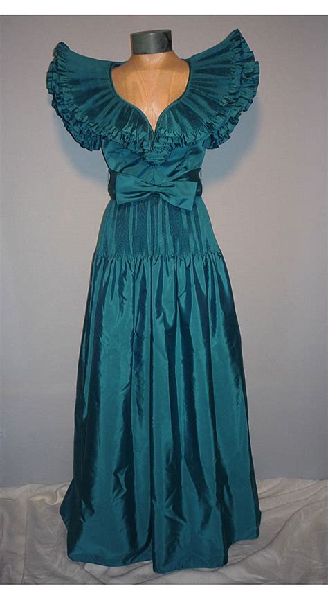 vintage 1980s victor costa teal taffeta evening dress from