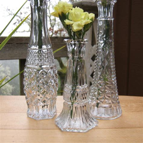 Trio Of Clear Glass Bud Vases In Diamond Patterns Wexford