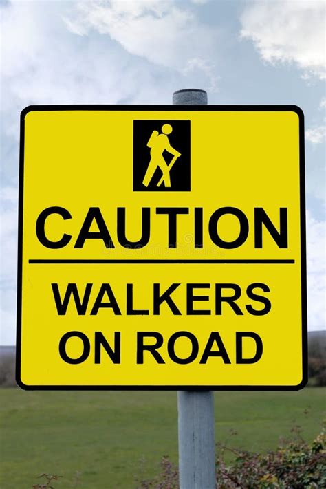 caution walkers  road sign  clipping path stock image image