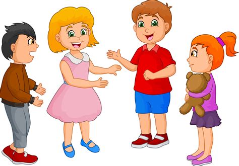 cartoon happy kids talking isolated  white background  vector
