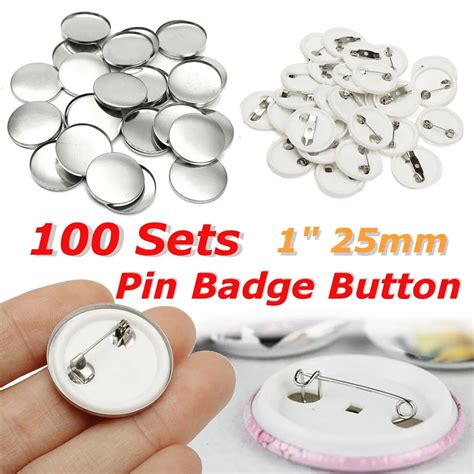 100sets 1 25mm White Plastic Blank Pin Badge Button Parts Supplies For